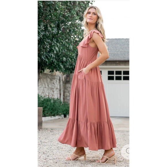 BALTIC BORN Ellie Ruffle Top Dress Medium Terracotta Mauve NEW Casual Pockets - Picture 5 of 12